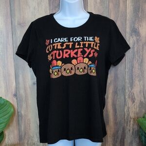 Charming Black Tee with Turkey Graphic Teaching Nursing L         M654